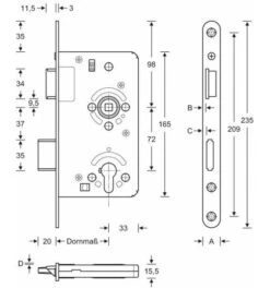 SSF Objektschloss Behörden 55/72PZW 24 Rd Edelstahl L -Abus Lock Geschaft behoerdenschloss 371598 czm