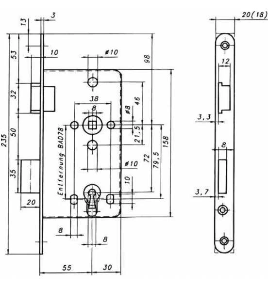 SSF Einsteckschloss, 20mm, 235mm, 55mm, WC-Tür, DIN Rechts, Edelstahl 4 SSF Einsteckschloss, 20mm, 235mm, 55mm, WC-Tür, DIN Rechts, Edelstahl – Bild 2