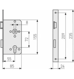 ABUS Einsteckschloss Für Wohnungsabschlusstüren ES PZ2 R S 55 72 24 EK -Abus Lock Geschaft einsteckschloss fuer wohnungstuer 1586383 czm