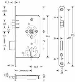 SSF Einsteckschloss, 20mm, 235mm, 55mm, Wohnraumtür -Abus Lock Geschaft einsteckschloss fuer wohnungstuer 371599 czm