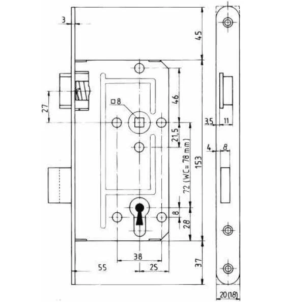 KFV Einsteckschloss, 20mm, 235mm, 55mm, Zimmertür 4 KFV Einsteckschloss, 20mm, 235mm, 55mm, Zimmertür – Bild 2