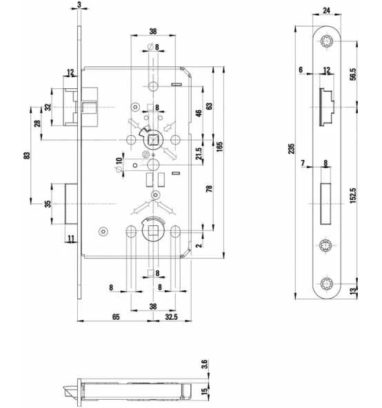 BKS Einsteckschloss, 24mm, 235mm, 60mm, Zimmertür, DIN Rechts, Klasse 3, Modell 0515, BAD 4 BKS Einsteckschloss, 24mm, 235mm, 60mm, Zimmertür, DIN Rechts, Klasse 3, Modell 0515, BAD – Bild 2