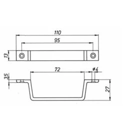 Handgriff L.170mm B.13mm Alu.F2/neusilberfarbig Löcher 4 DENI -Abus Lock Geschaft handgriff 1535688 czm 1