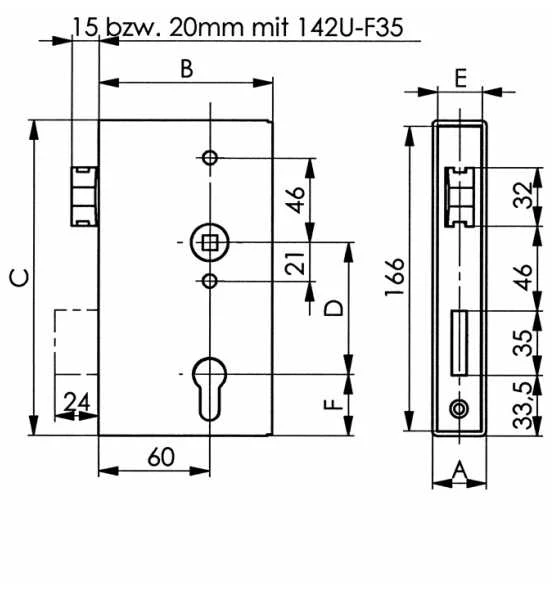AMF Schlosskasten 140UM DIN L/R Maß A30xB94xC172mm Dornm.60mm 4 AMF Schlosskasten 140UM DIN L/R Maß A30xB94xC172mm Dornm.60mm – Bild 2