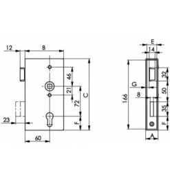 AMF Schlosskasten 140P DIN L Maß A40xB94,5xC173mm Dornm.60mm -Abus Lock Geschaft schlosskasten 1535141 czm