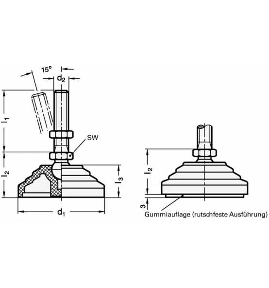 Ganter Kunststoff-Gelenkfuß GN 344 D1 80 Mm,d2 M 8mm L1 43mm L3 24mm 4 Ganter Kunststoff-Gelenkfuß GN 344 D1 80 Mm,d2 M 8mm L1 43mm L3 24mm – Bild 2